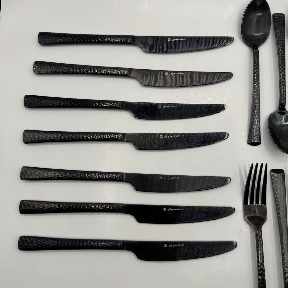 Hampton Forge Signature Gun Metal 22pc Hammered Stainless Mixed Flatware